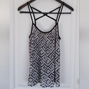 PRINCESS VERA WANG JUNIORS' SMALL BLACK/WHITE PRINT CAMISOLE/TANK TOP SEMI-SHEER